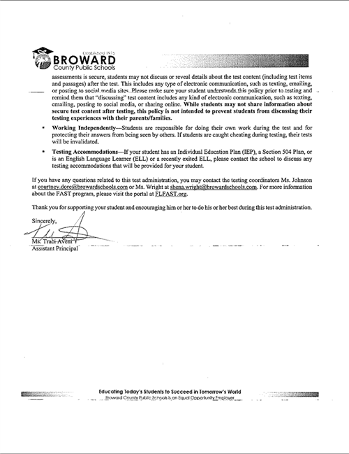 FAST PM1 PARENT LETTER